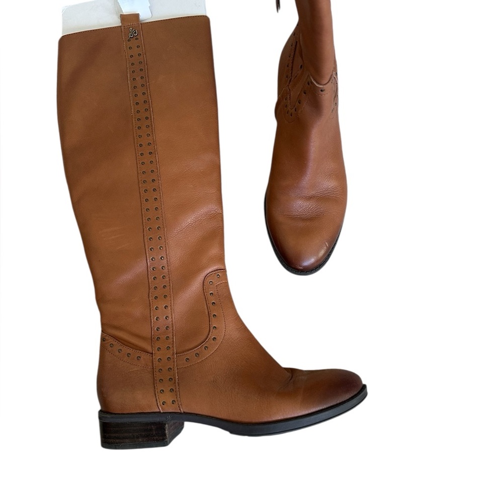 Sam Edelman 7 riding boot soft leather brown high shin flat comfort fall boots